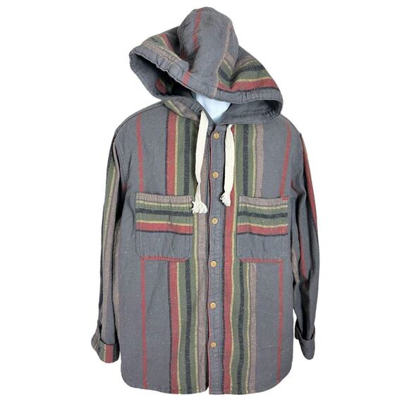 BDG Urban Outfitters Mens Shirt Blanket Jacket Sz M Heavy Flannel Hooded Shacket - Picture 2 of 10